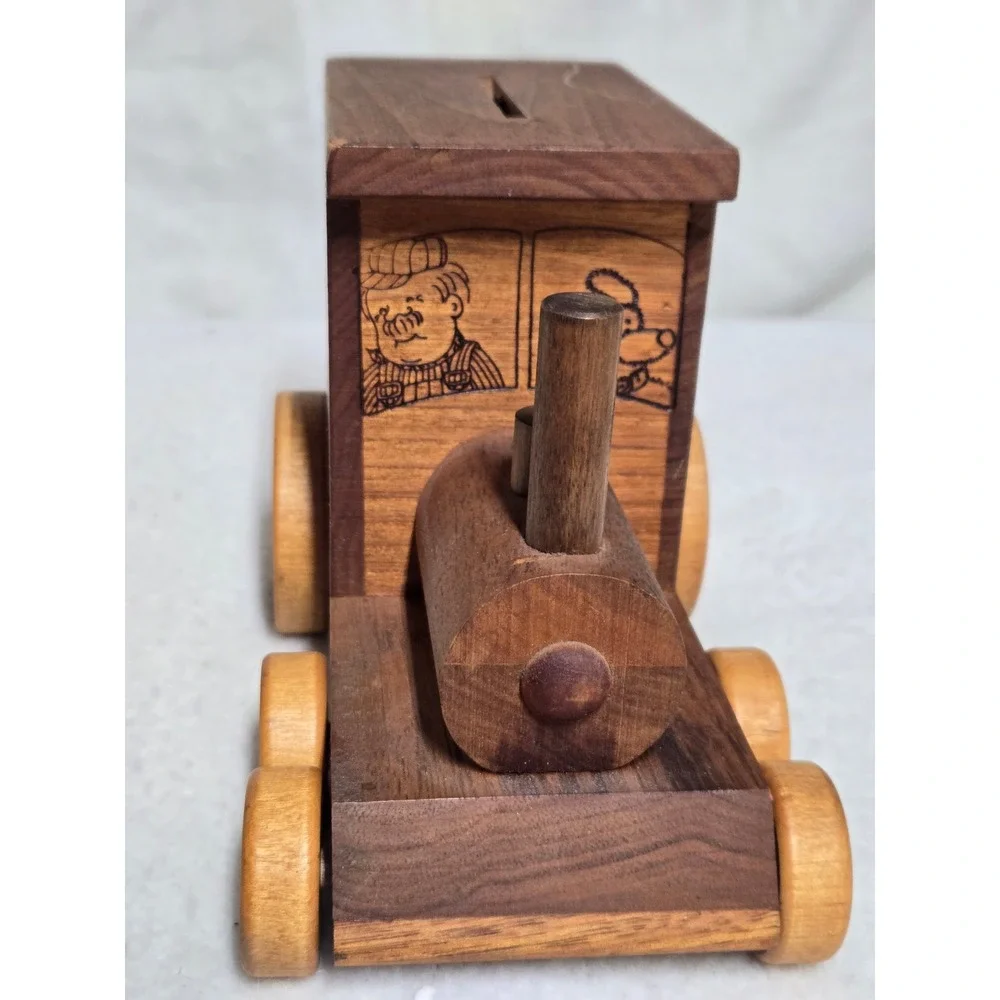 Vintage 1984 Toystalgi-A Continental Railroad Wooden Train Music Box Coin Bank.